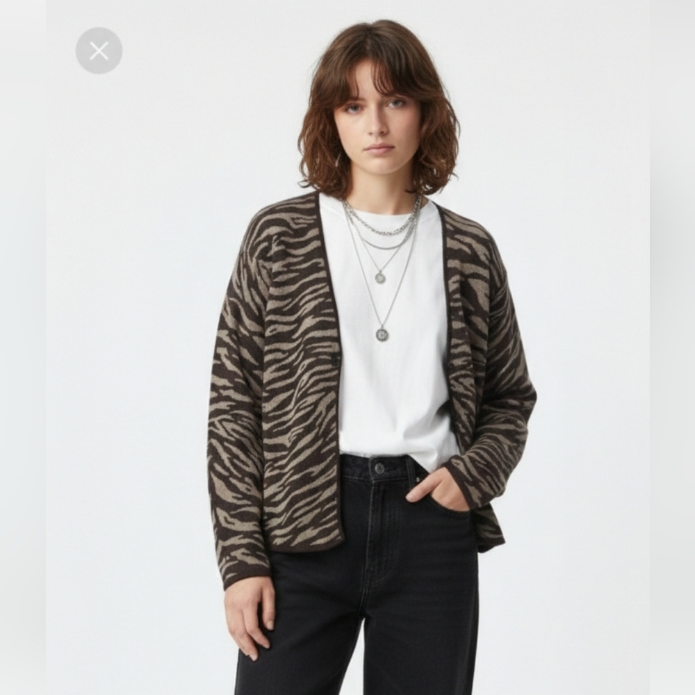 Vintage Jones New York Cardigan Brown Animal Indie Grunge M